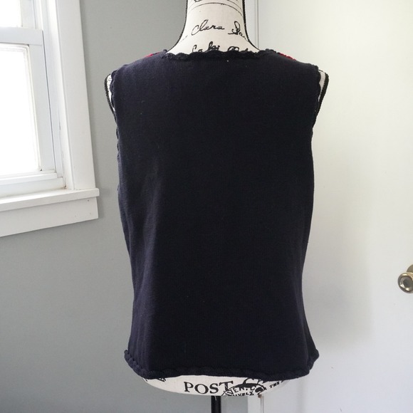 VTG Austin Reed‎ Red Navy Blue Chevron Open Knit Tank Top XL Sleeveless Boho - Picture 3 of 8